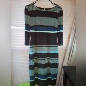 Elegant Melrose Black and Blue Striped Mini Dress